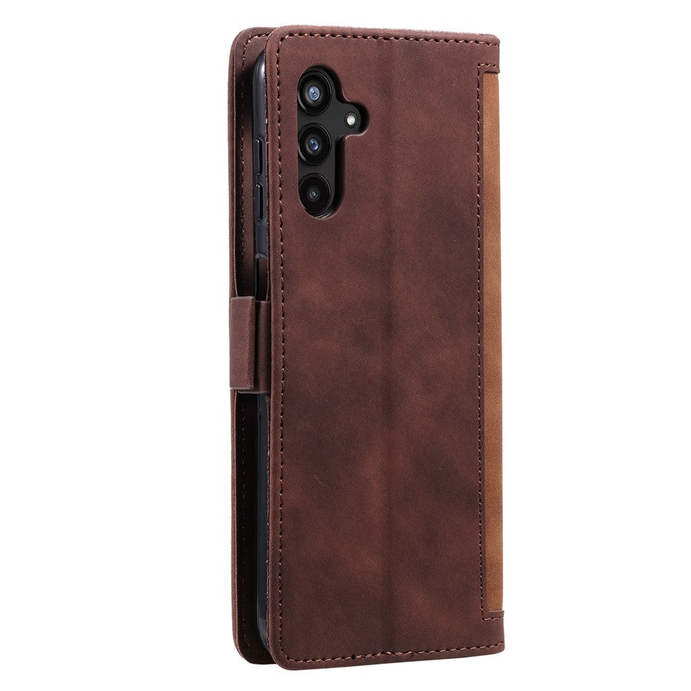 For Samsung Galaxy A57 5G Case RFID Blocking Wallet Stand Leather Phone Cover with Wrist Strap - Brown