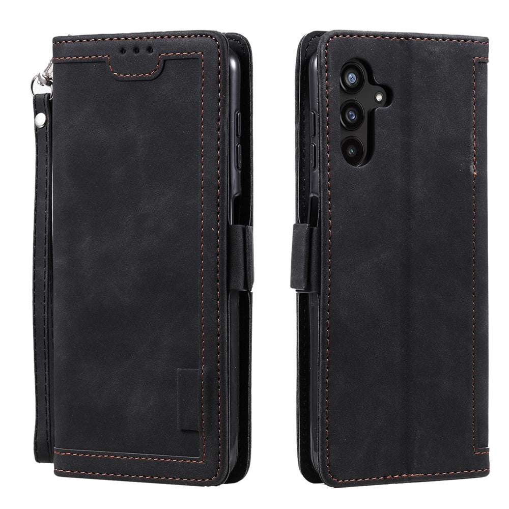 For Samsung Galaxy A57 5G Case RFID Blocking Wallet Stand Leather Phone Cover with Wrist Strap - Black