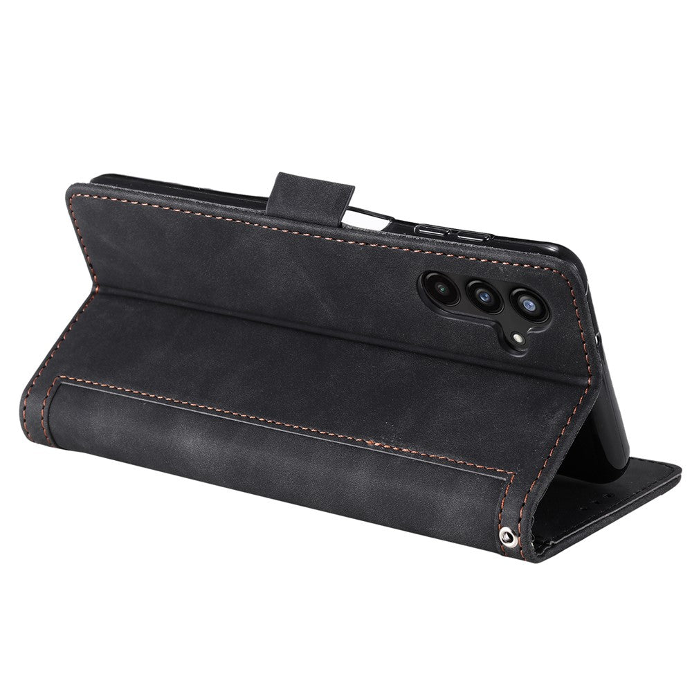 For Samsung Galaxy A57 5G Case RFID Blocking Wallet Stand Leather Phone Cover with Wrist Strap - Black