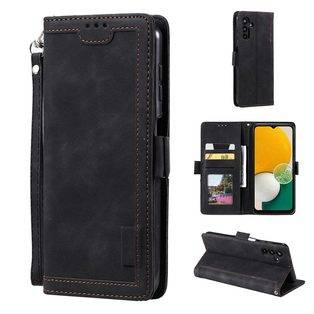 For Samsung Galaxy A57 5G Case RFID Blocking Wallet Stand Leather Phone Cover with Wrist Strap - Black