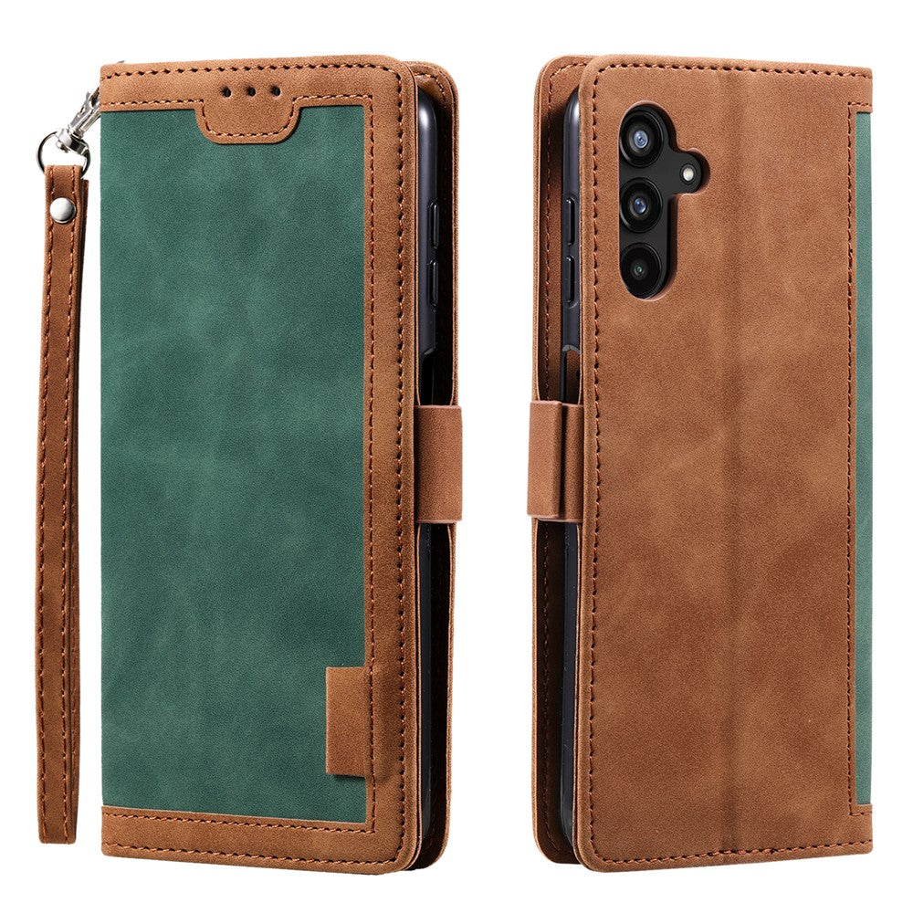For Samsung Galaxy A57 5G Case RFID Blocking Wallet Stand Leather Phone Cover with Wrist Strap - Green