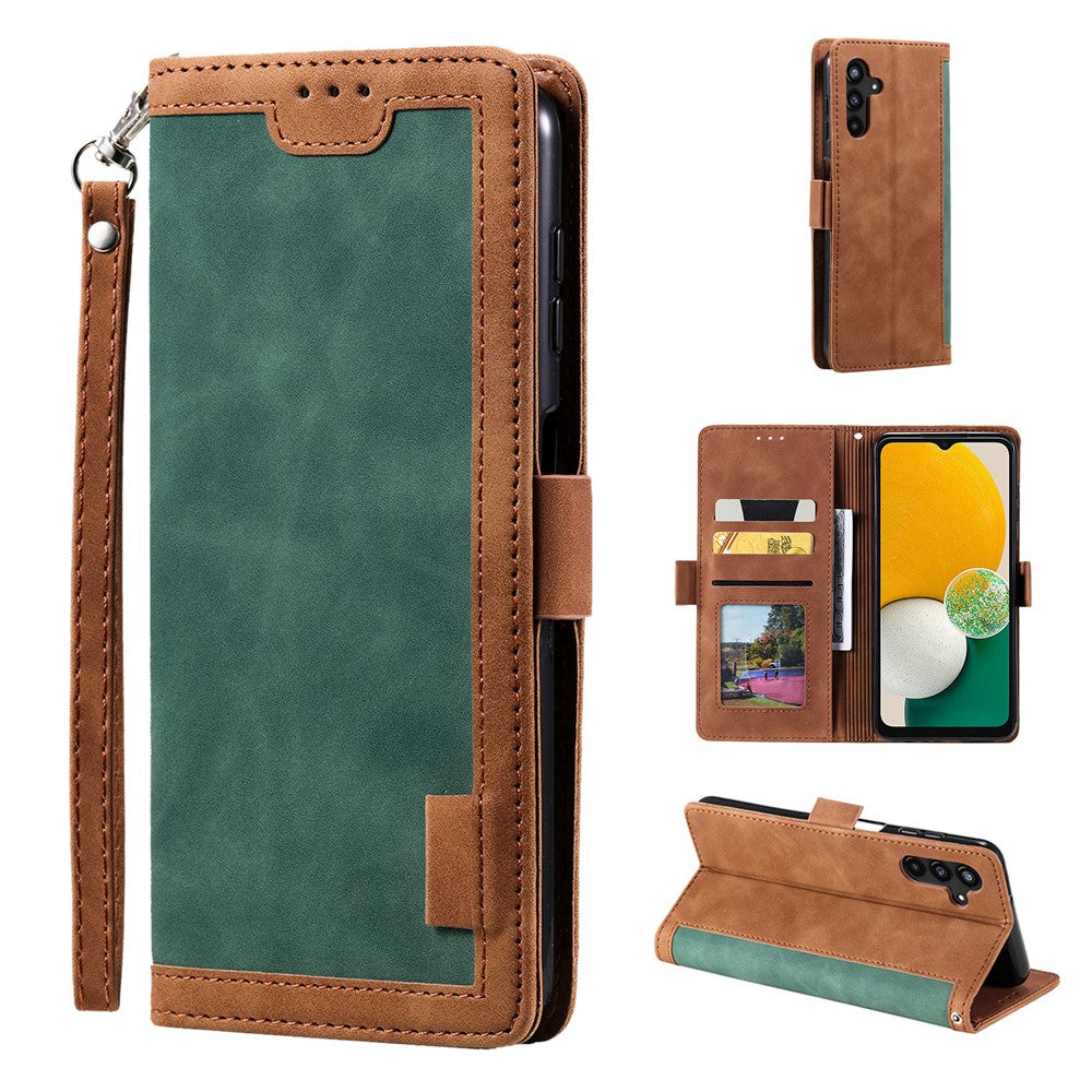 For Samsung Galaxy A57 5G Case RFID Blocking Wallet Stand Leather Phone Cover with Wrist Strap - Green