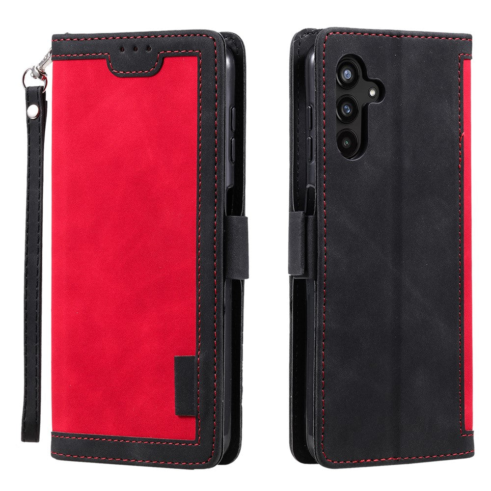 For Samsung Galaxy A57 5G Case RFID Blocking Wallet Stand Leather Phone Cover with Wrist Strap - Red