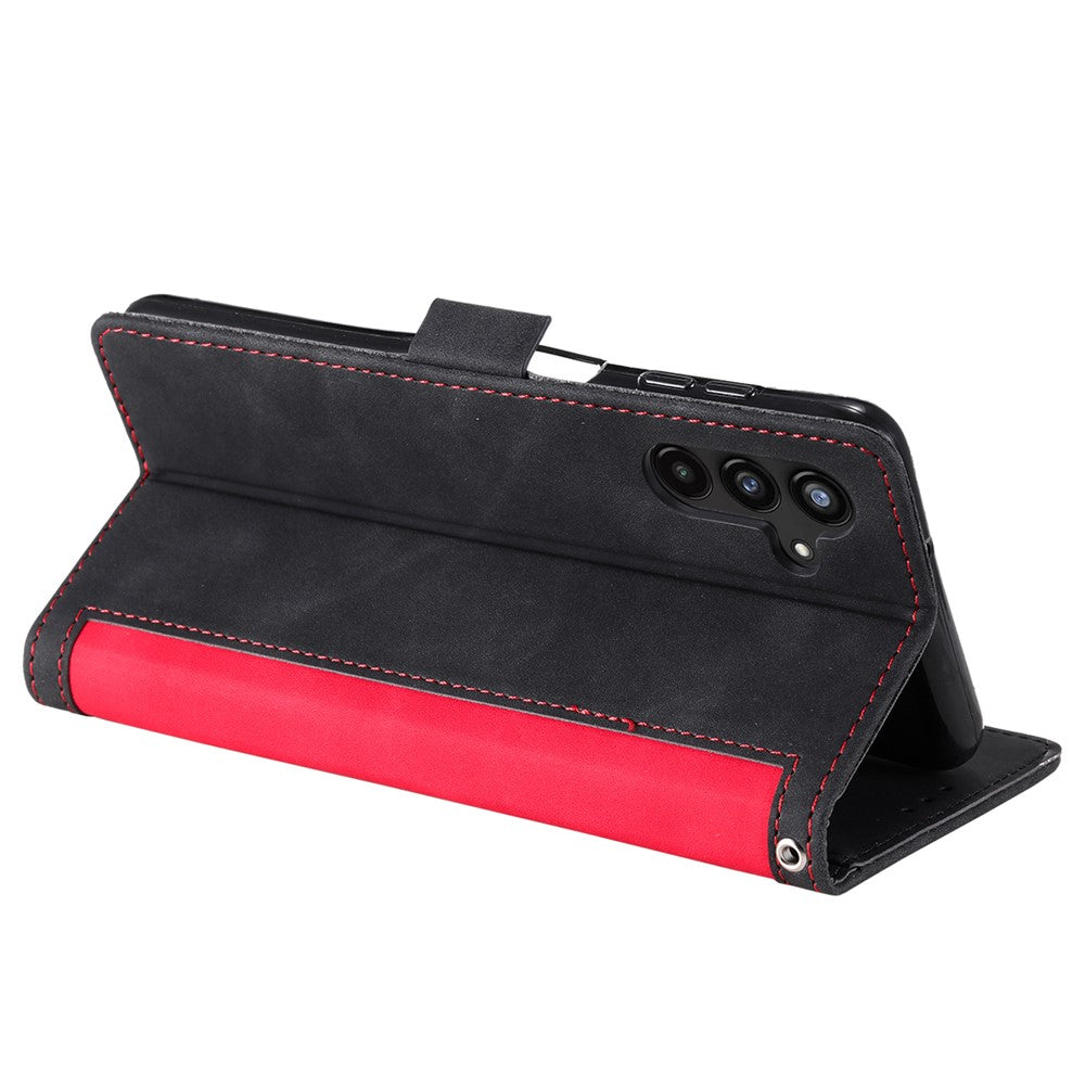 For Samsung Galaxy A57 5G Case RFID Blocking Wallet Stand Leather Phone Cover with Wrist Strap - Red