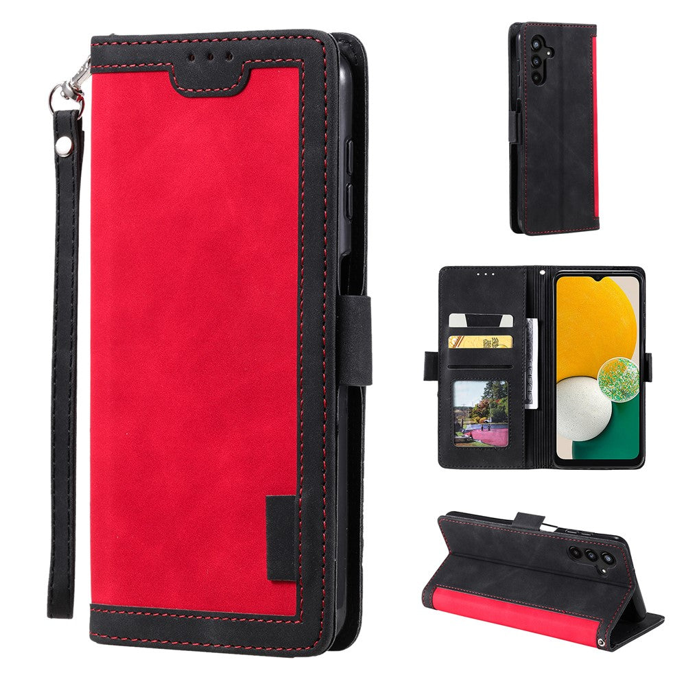 For Samsung Galaxy A57 5G Case RFID Blocking Wallet Stand Leather Phone Cover with Wrist Strap - Red