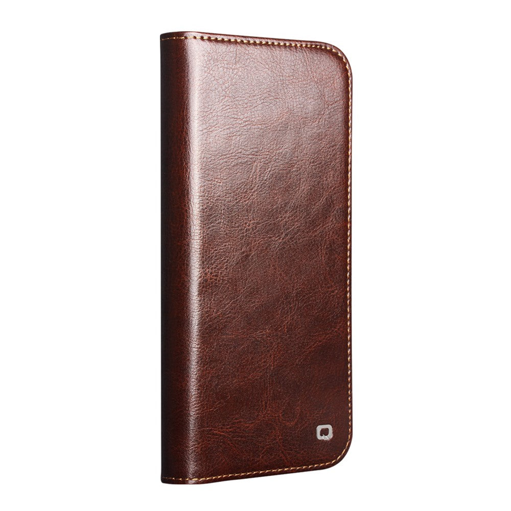 QIALINO For Xiaomi 17 Pro Max Wallet Case Genuine Cow Leather Phone Cover Card Holder Stand - Brown