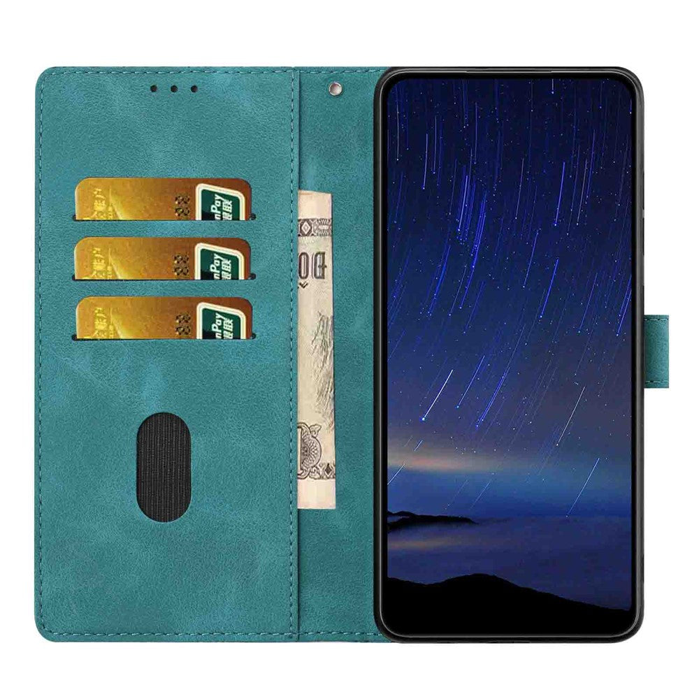 For Samsung Galaxy A57 5G Flip Case Cherry Blossom Pattern Leather Wallet Stand Phone Cover with Wrist Strap - Green