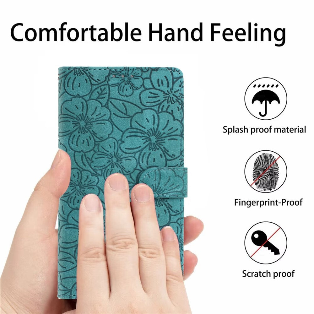 For Samsung Galaxy A57 5G Flip Case Cherry Blossom Pattern Leather Wallet Stand Phone Cover with Wrist Strap - Green