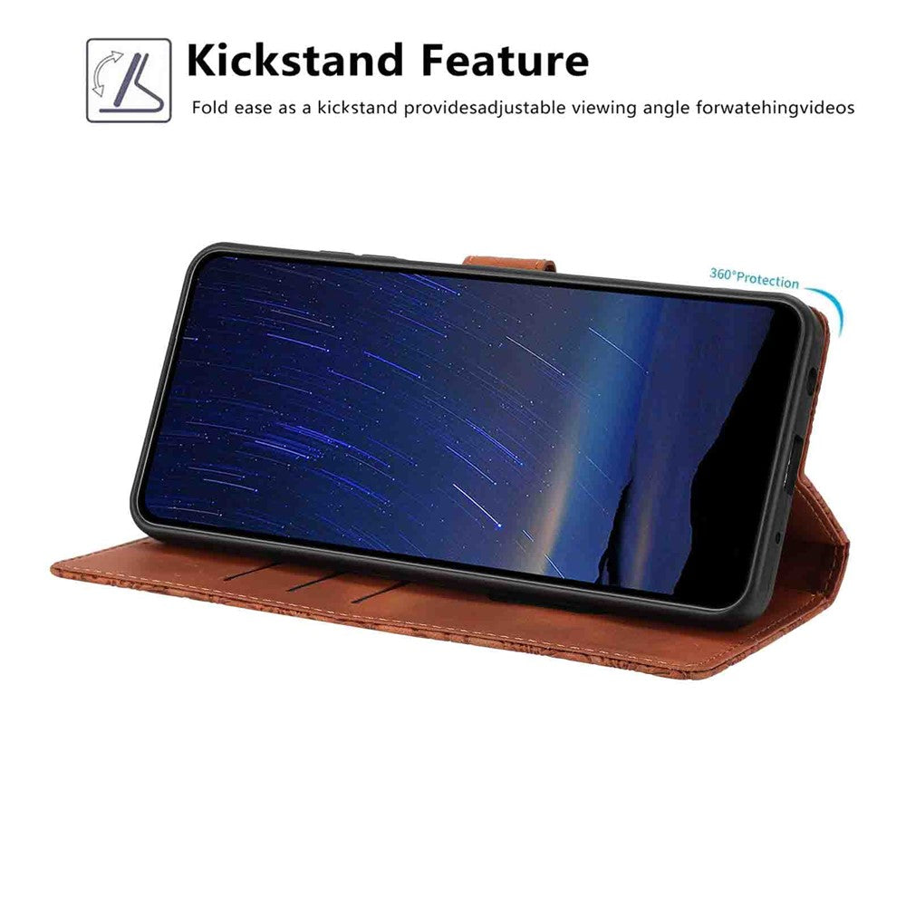 For Samsung Galaxy A57 5G Flip Case Cherry Blossom Pattern Leather Wallet Stand Phone Cover with Wrist Strap - Brown