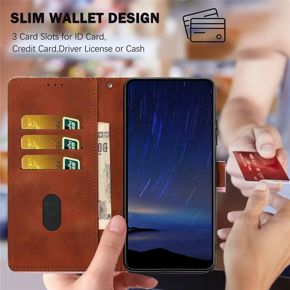 For Samsung Galaxy A57 5G Flip Case Cherry Blossom Pattern Leather Wallet Stand Phone Cover with Wrist Strap - Brown
