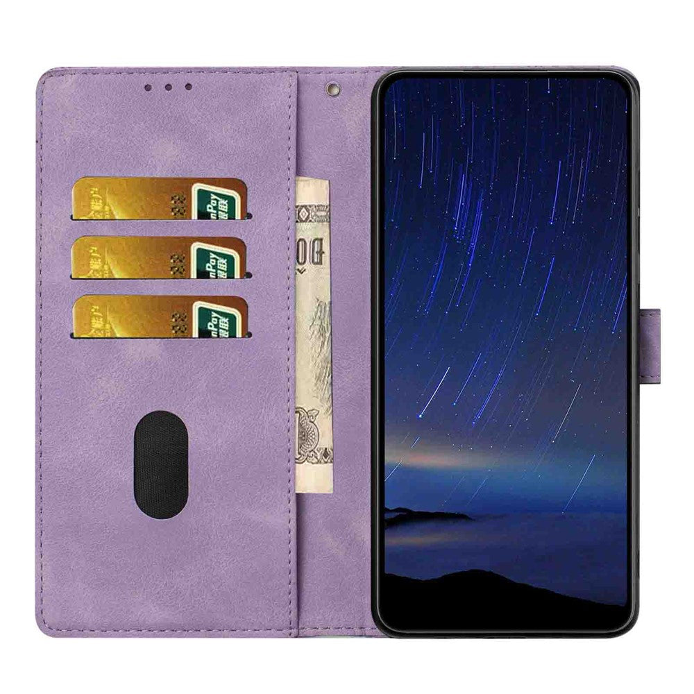 For Samsung Galaxy A57 5G Flip Case Cherry Blossom Pattern Leather Wallet Stand Phone Cover with Wrist Strap - Purple