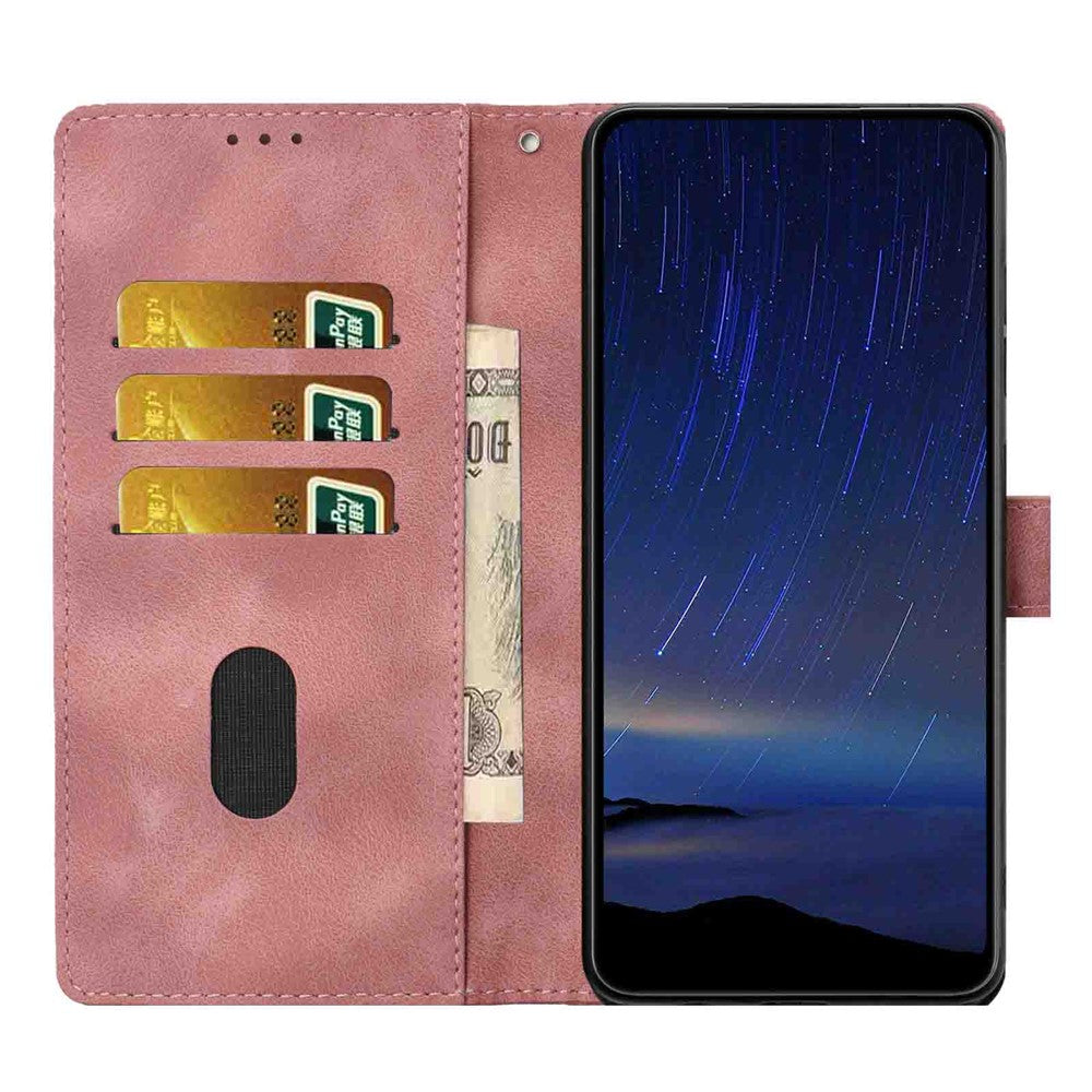 For Samsung Galaxy A57 5G Flip Case Cherry Blossom Pattern Leather Wallet Stand Phone Cover with Wrist Strap - Pink