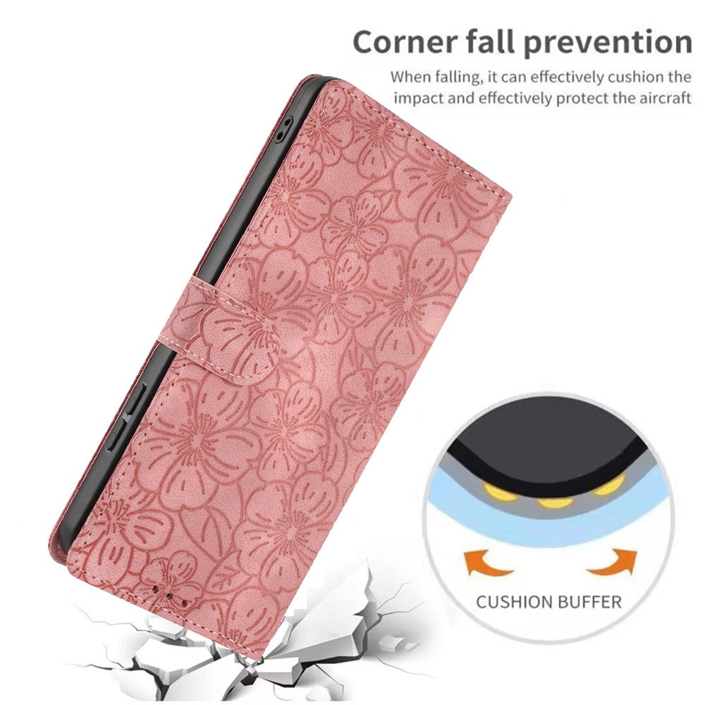For Samsung Galaxy A57 5G Flip Case Cherry Blossom Pattern Leather Wallet Stand Phone Cover with Wrist Strap - Pink