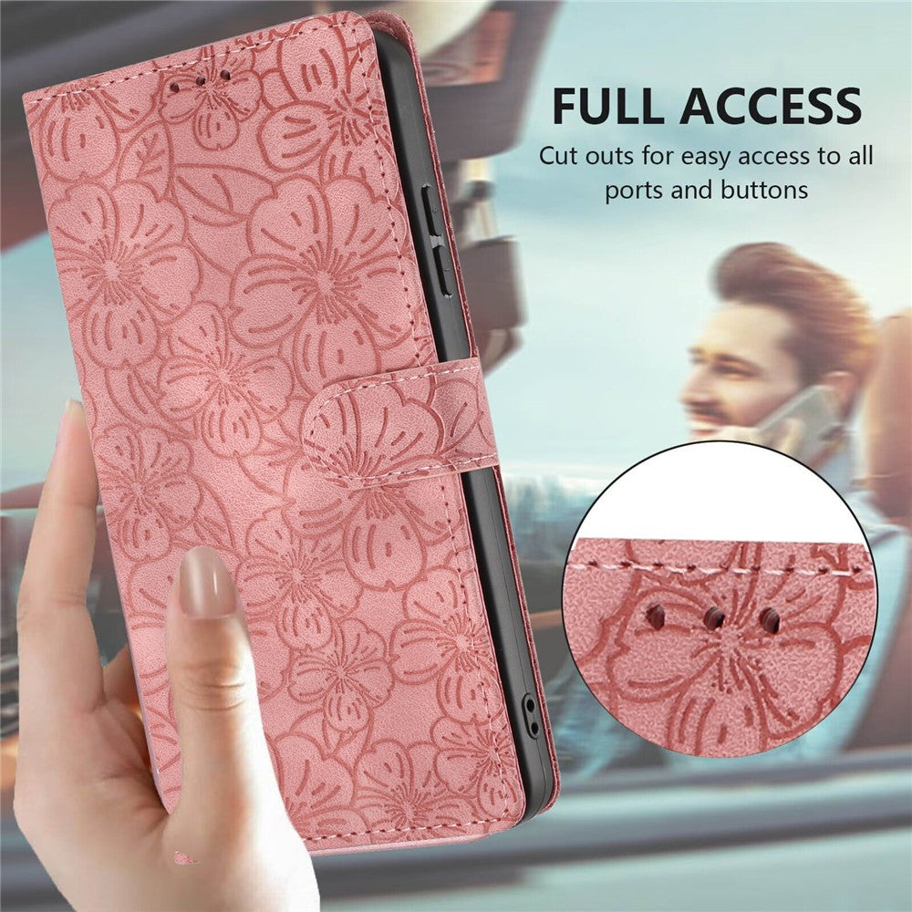 For Samsung Galaxy A57 5G Flip Case Cherry Blossom Pattern Leather Wallet Stand Phone Cover with Wrist Strap - Pink