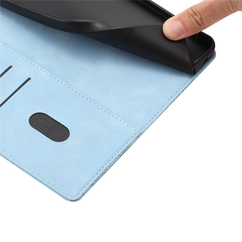 For Samsung Galaxy A57 5G Flip Case Cherry Blossom Pattern Leather Wallet Stand Phone Cover with Wrist Strap - Sky Blue