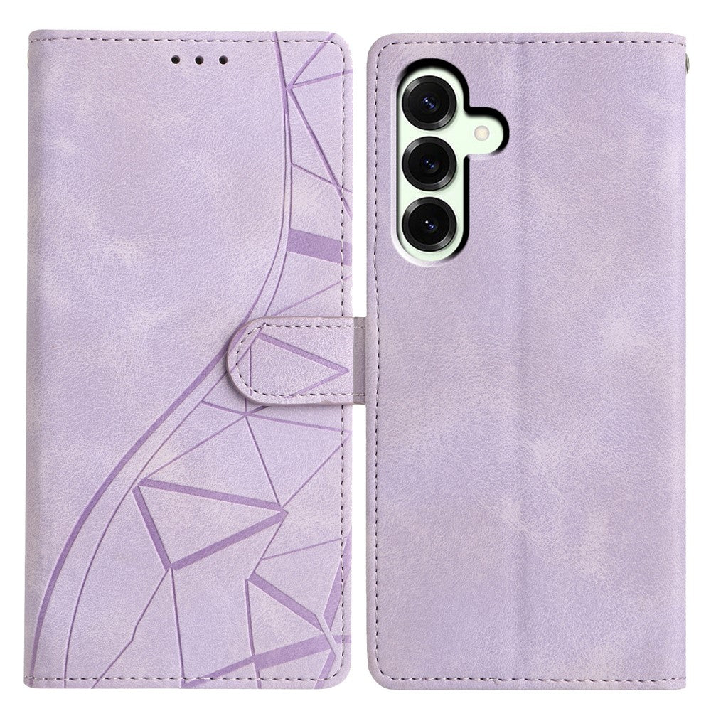 For Samsung Galaxy A57 5G Case Wallet Stand Imprinted Triangle Pattern Leather Phone Flip Cover - Purple