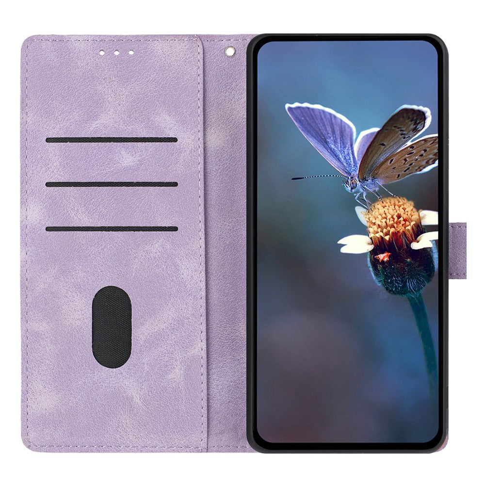 For Samsung Galaxy A57 5G Case Wallet Stand Imprinted Triangle Pattern Leather Phone Flip Cover - Purple