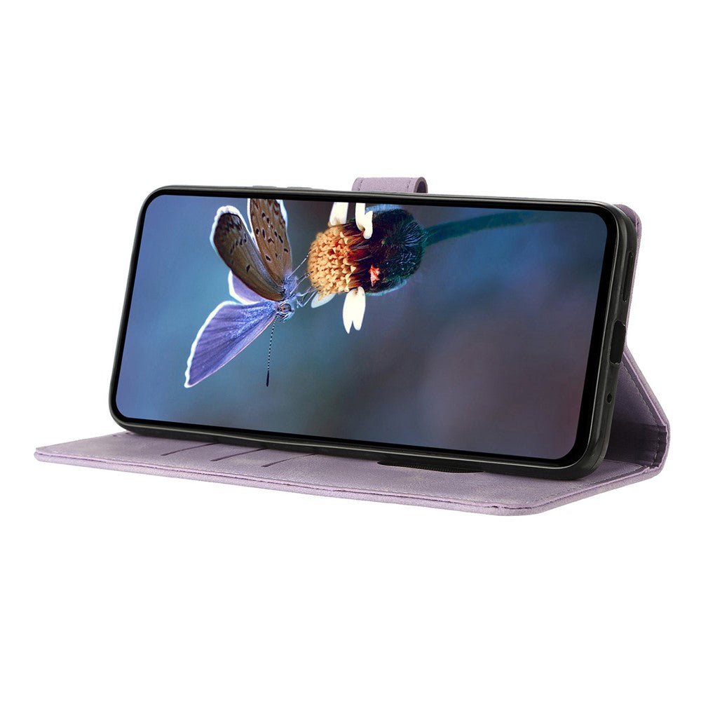 For Samsung Galaxy A57 5G Case Wallet Stand Imprinted Triangle Pattern Leather Phone Flip Cover - Purple