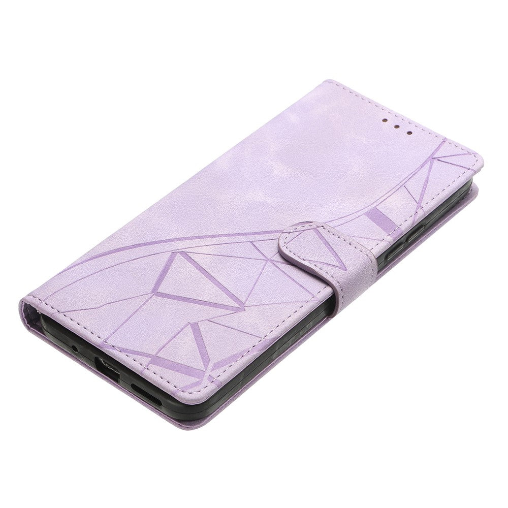 For Samsung Galaxy A57 5G Case Wallet Stand Imprinted Triangle Pattern Leather Phone Flip Cover - Purple