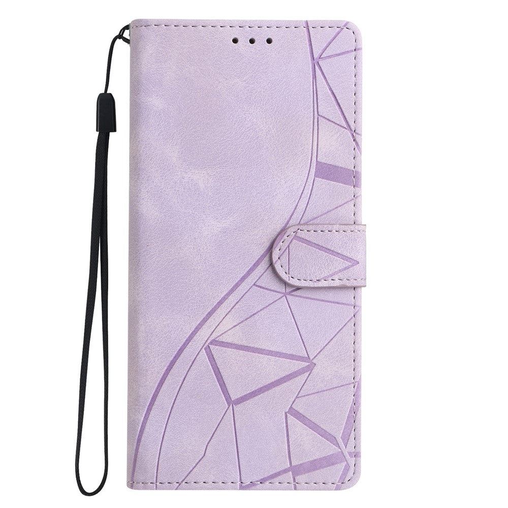 For Samsung Galaxy A57 5G Case Wallet Stand Imprinted Triangle Pattern Leather Phone Flip Cover - Purple