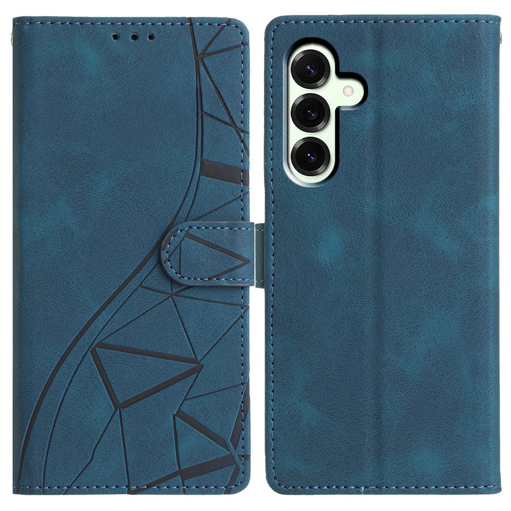 For Samsung Galaxy A57 5G Case Wallet Stand Imprinted Triangle Pattern Leather Phone Flip Cover - Blue