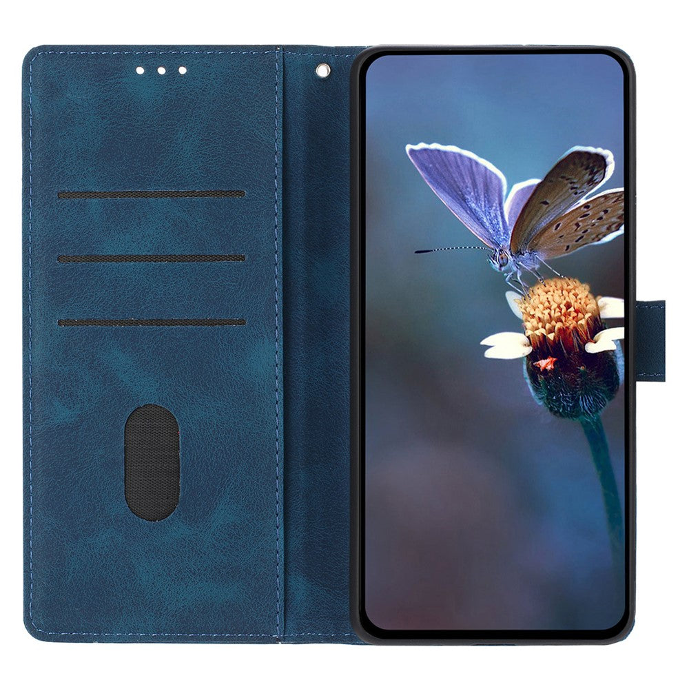 For Samsung Galaxy A57 5G Case Wallet Stand Imprinted Triangle Pattern Leather Phone Flip Cover - Blue
