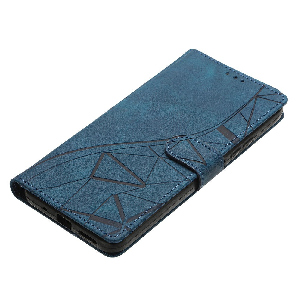 For Samsung Galaxy A57 5G Case Wallet Stand Imprinted Triangle Pattern Leather Phone Flip Cover - Blue