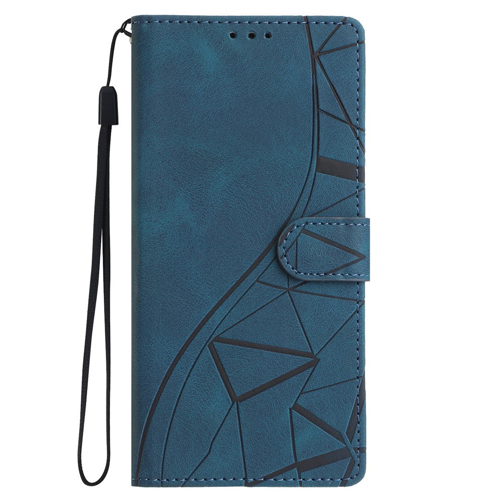 For Samsung Galaxy A57 5G Case Wallet Stand Imprinted Triangle Pattern Leather Phone Flip Cover - Blue