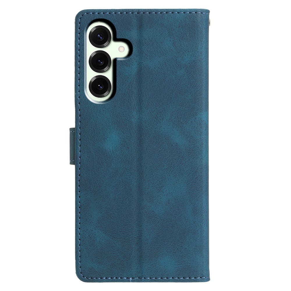For Samsung Galaxy A57 5G Case Wallet Stand Imprinted Triangle Pattern Leather Phone Flip Cover - Blue