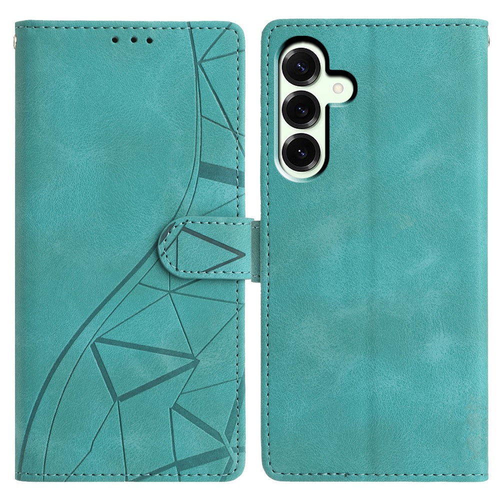 For Samsung Galaxy A57 5G Case Wallet Stand Imprinted Triangle Pattern Leather Phone Flip Cover - Green