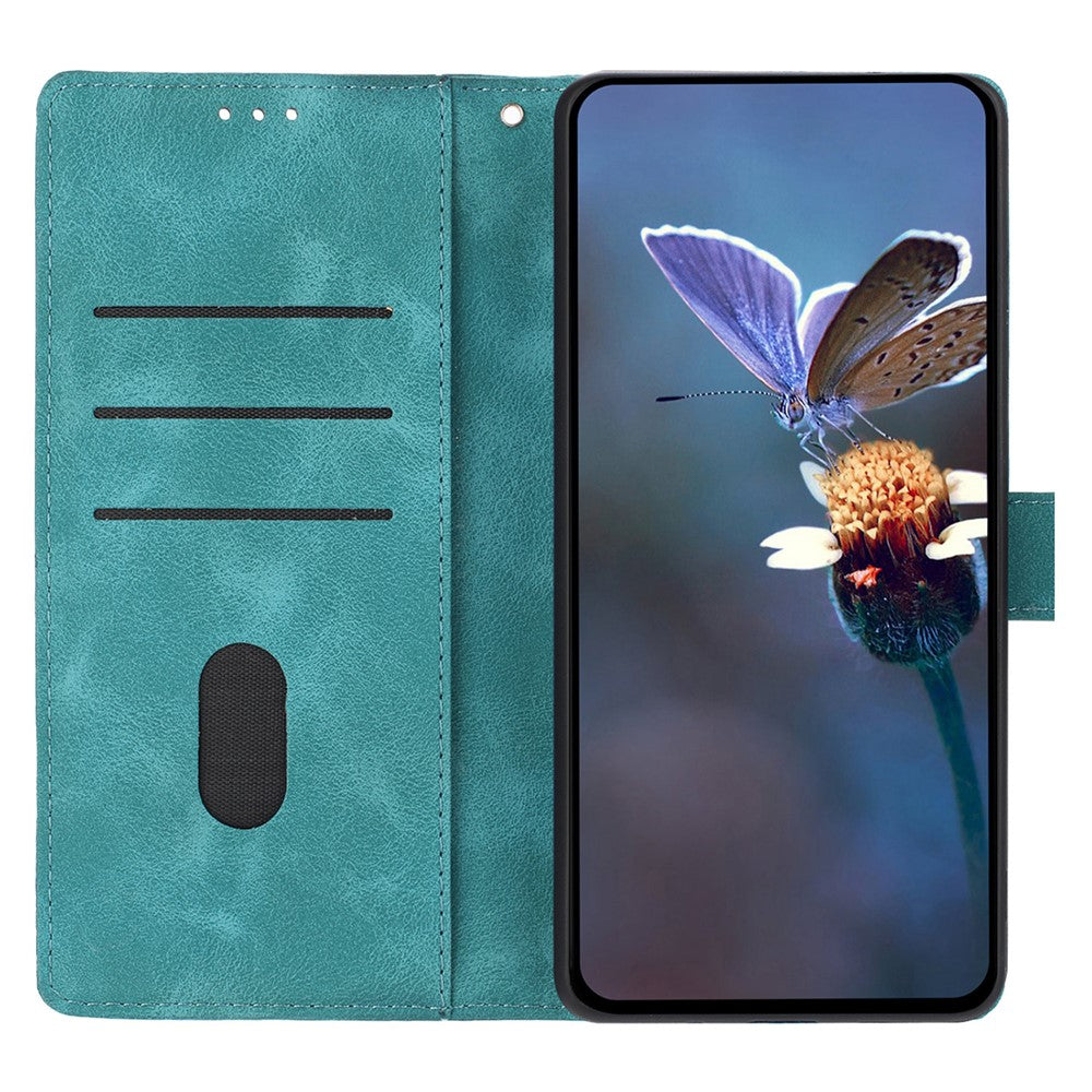 For Samsung Galaxy A57 5G Case Wallet Stand Imprinted Triangle Pattern Leather Phone Flip Cover - Green