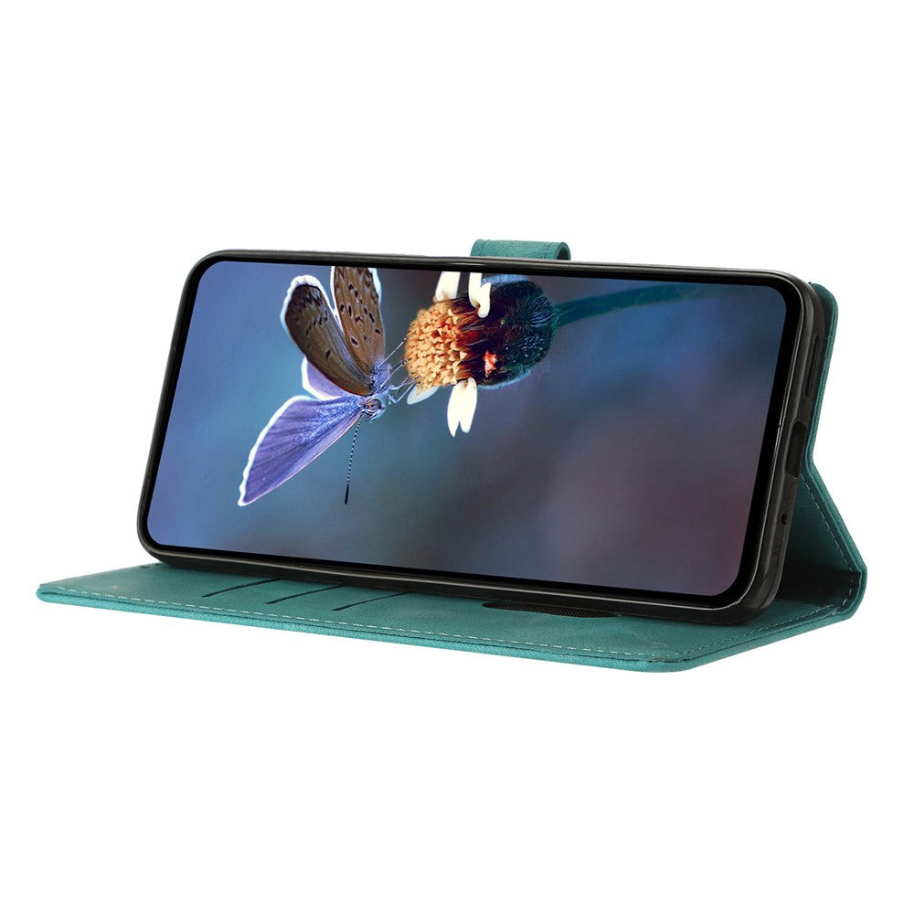 For Samsung Galaxy A57 5G Case Wallet Stand Imprinted Triangle Pattern Leather Phone Flip Cover - Green