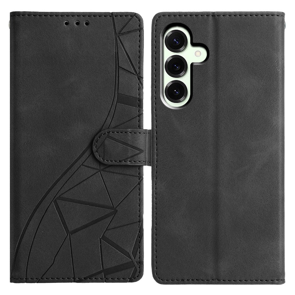 For Samsung Galaxy A57 5G Case Wallet Stand Imprinted Triangle Pattern Leather Phone Flip Cover - Black