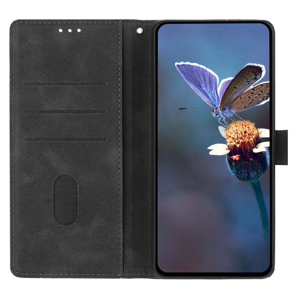 For Samsung Galaxy A57 5G Case Wallet Stand Imprinted Triangle Pattern Leather Phone Flip Cover - Black