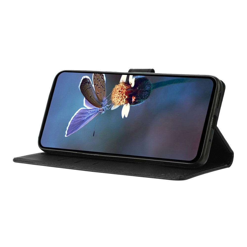 For Samsung Galaxy A57 5G Case Wallet Stand Imprinted Triangle Pattern Leather Phone Flip Cover - Black