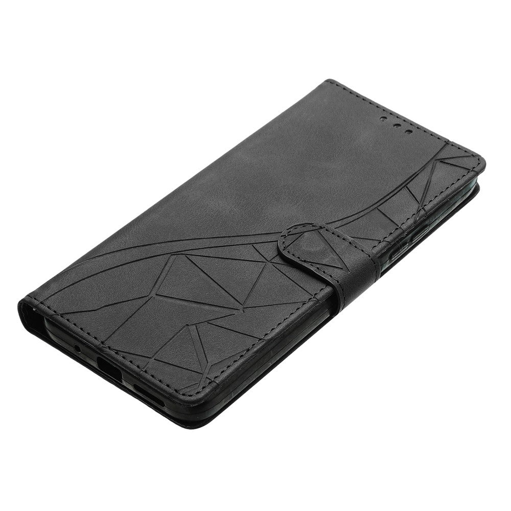For Samsung Galaxy A57 5G Case Wallet Stand Imprinted Triangle Pattern Leather Phone Flip Cover - Black