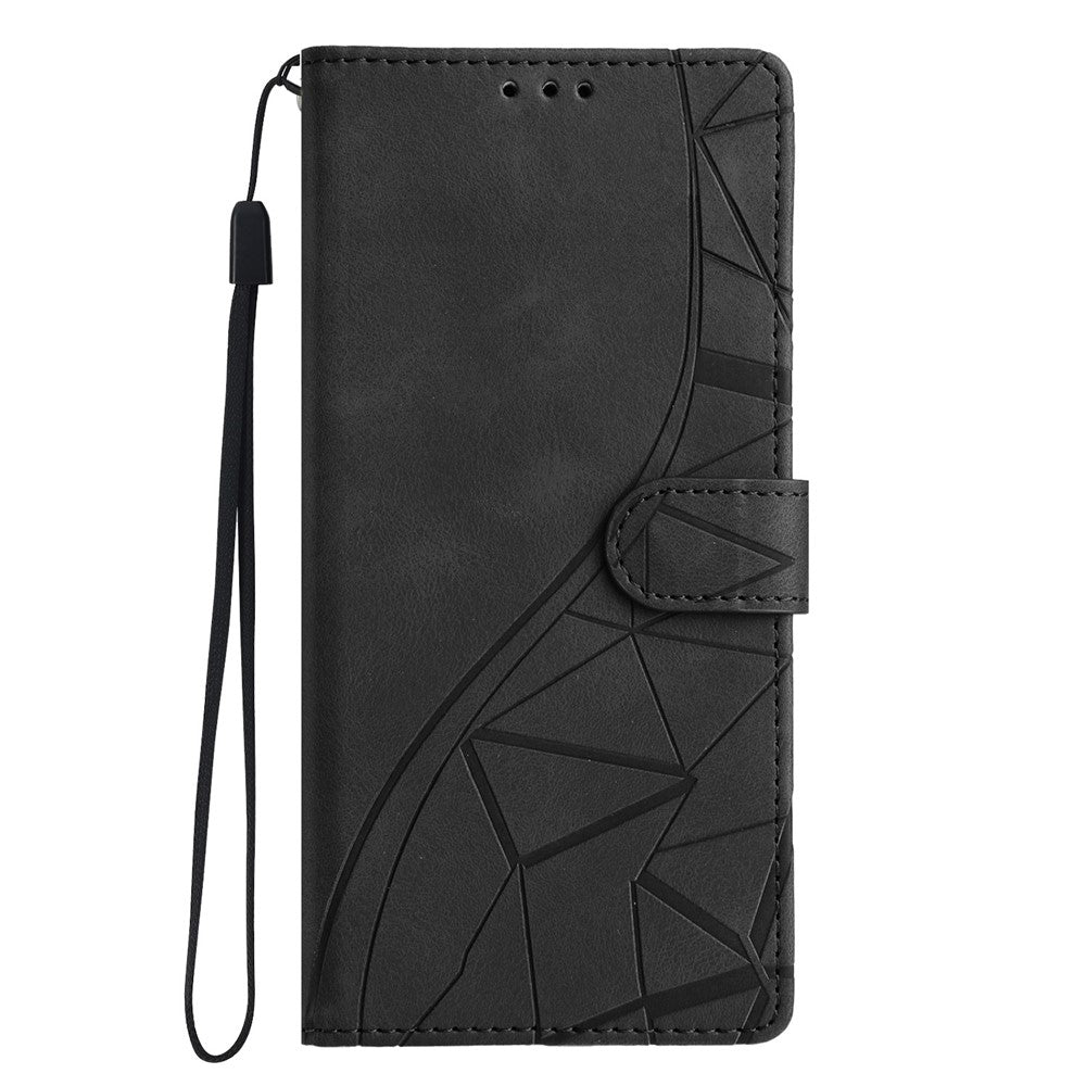 For Samsung Galaxy A57 5G Case Wallet Stand Imprinted Triangle Pattern Leather Phone Flip Cover - Black