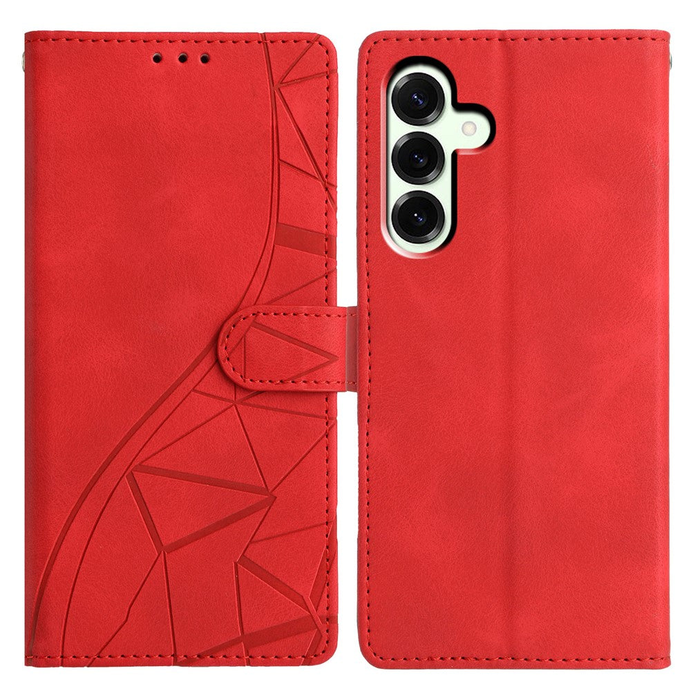 For Samsung Galaxy A57 5G Case Wallet Stand Imprinted Triangle Pattern Leather Phone Flip Cover - Red