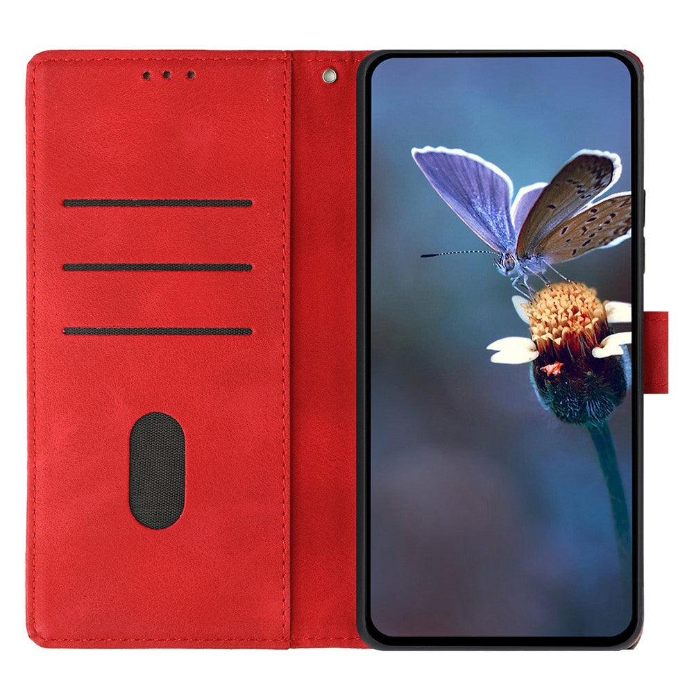 For Samsung Galaxy A57 5G Case Wallet Stand Imprinted Triangle Pattern Leather Phone Flip Cover - Red