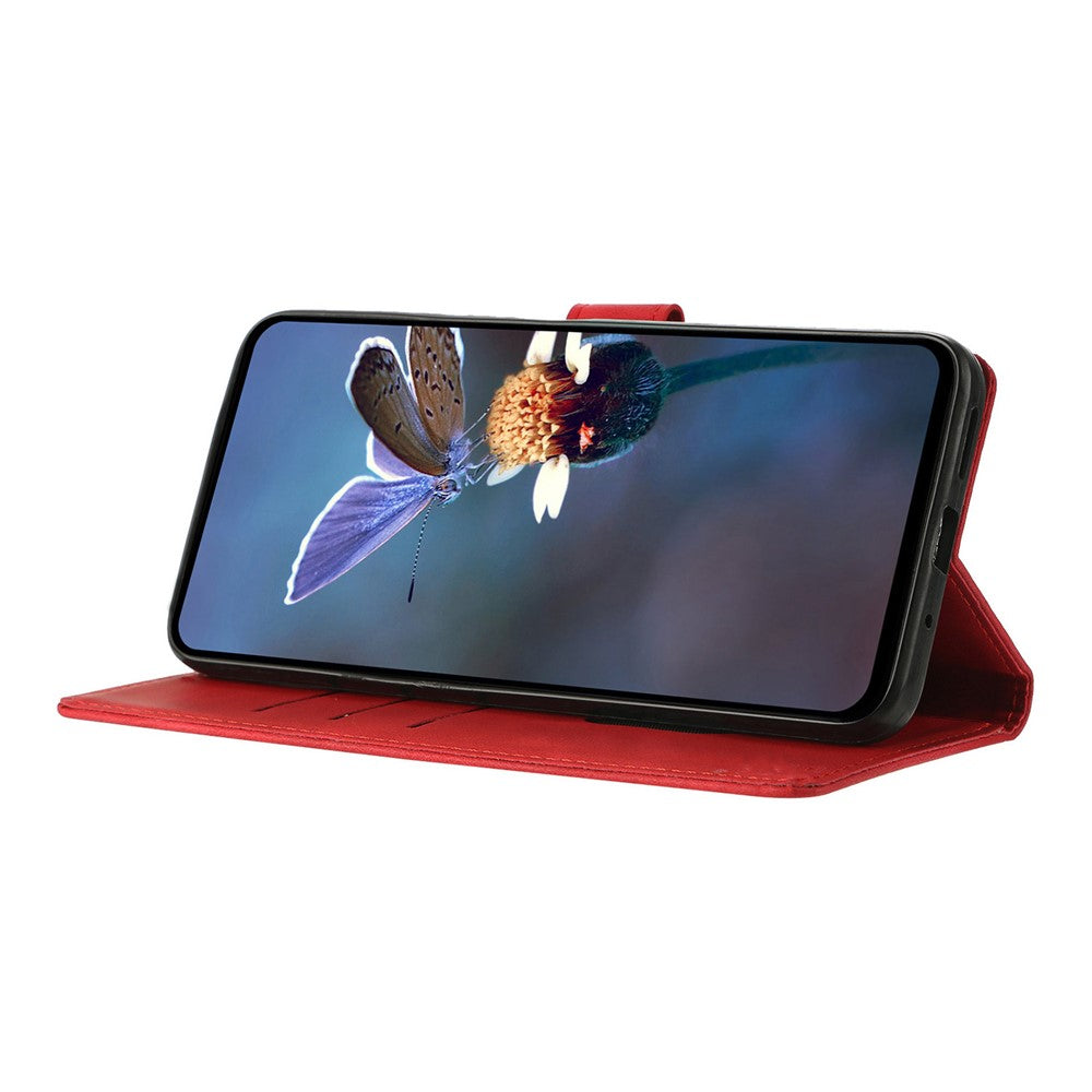 For Samsung Galaxy A57 5G Case Wallet Stand Imprinted Triangle Pattern Leather Phone Flip Cover - Red