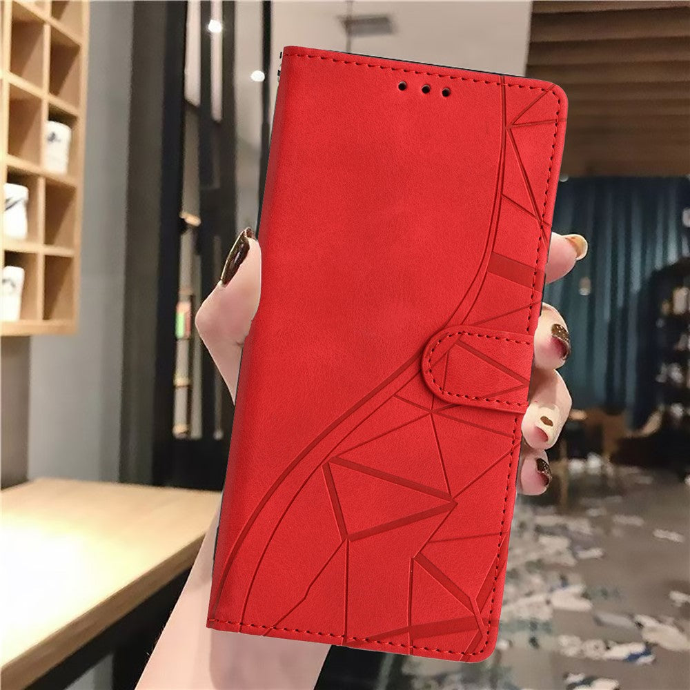For Samsung Galaxy A57 5G Case Wallet Stand Imprinted Triangle Pattern Leather Phone Flip Cover - Red