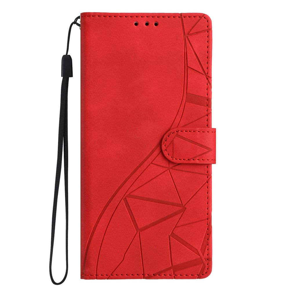 For Samsung Galaxy A57 5G Case Wallet Stand Imprinted Triangle Pattern Leather Phone Flip Cover - Red