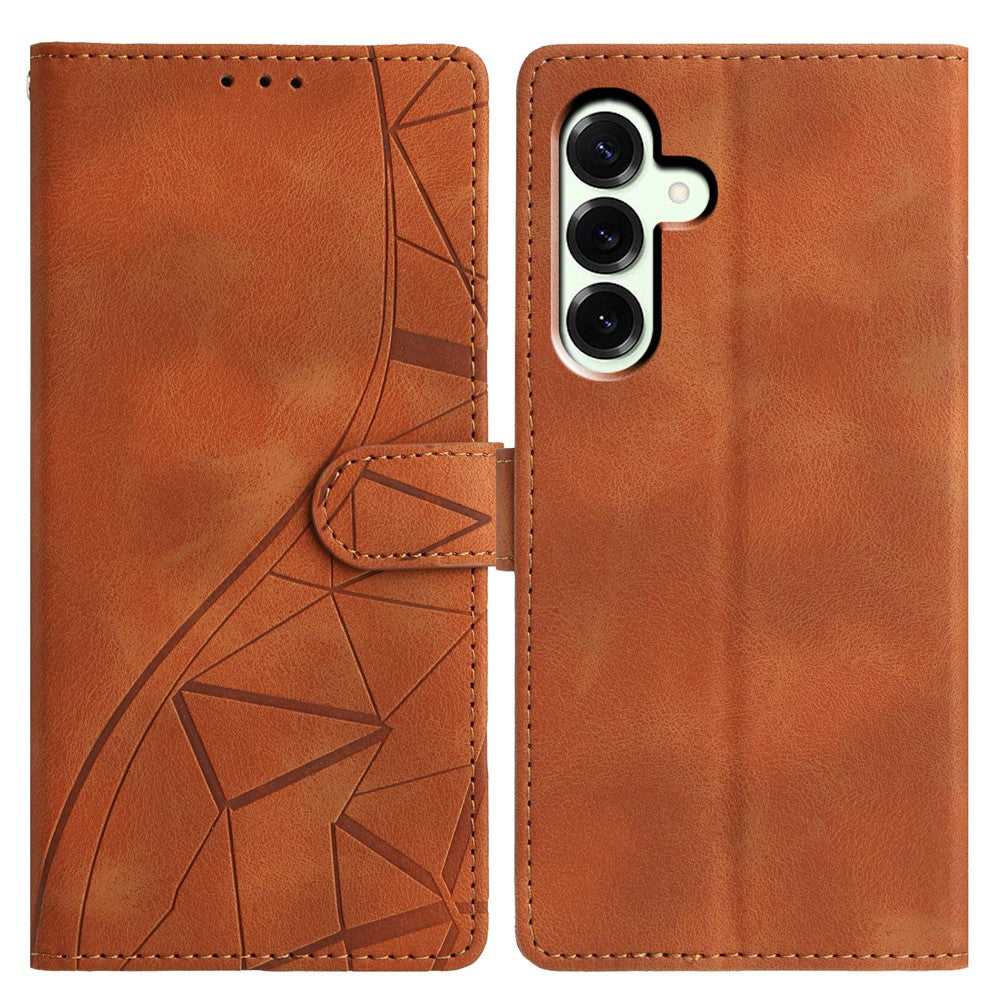 For Samsung Galaxy A57 5G Case Wallet Stand Imprinted Triangle Pattern Leather Phone Flip Cover - Brown