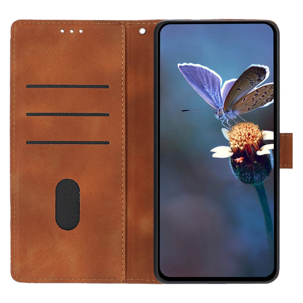 For Samsung Galaxy A57 5G Case Wallet Stand Imprinted Triangle Pattern Leather Phone Flip Cover - Brown