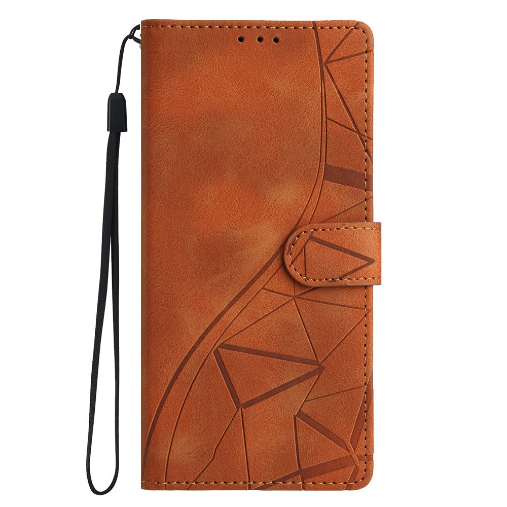 For Samsung Galaxy A57 5G Case Wallet Stand Imprinted Triangle Pattern Leather Phone Flip Cover - Brown