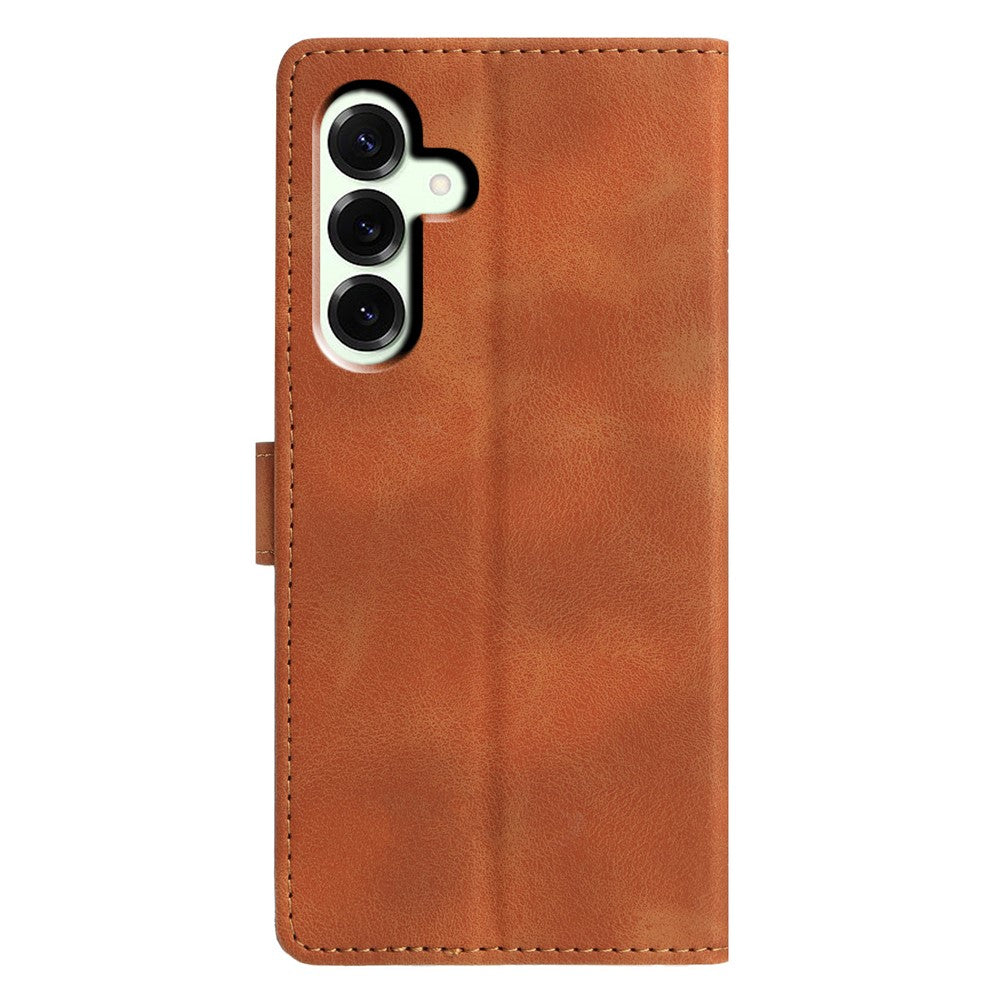 For Samsung Galaxy A57 5G Case Wallet Stand Imprinted Triangle Pattern Leather Phone Flip Cover - Brown