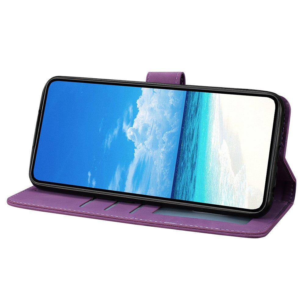 For Samsung Galaxy A57 5G Case Butterfly Flower Imprinted PU Leather Wallet Stand Phone Cover - Purple