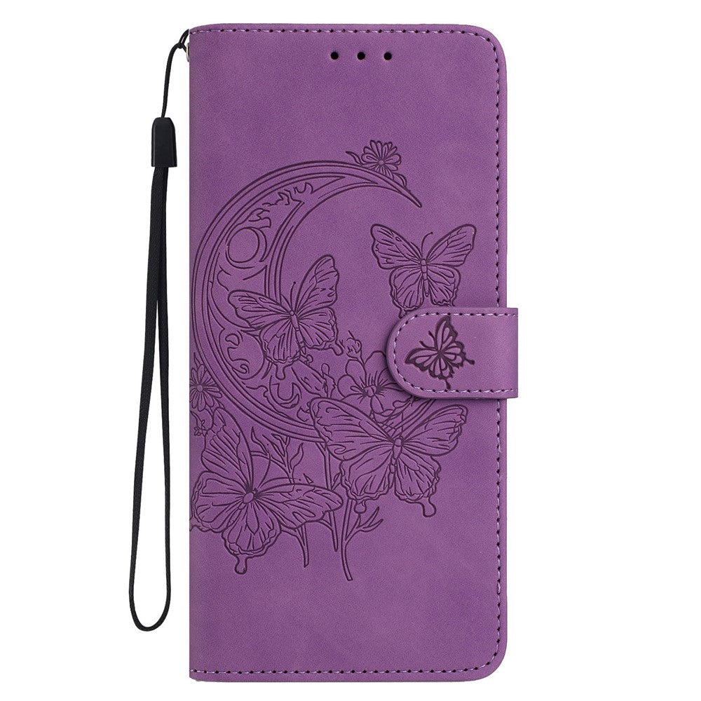 For Samsung Galaxy A57 5G Case Butterfly Flower Imprinted PU Leather Wallet Stand Phone Cover - Purple