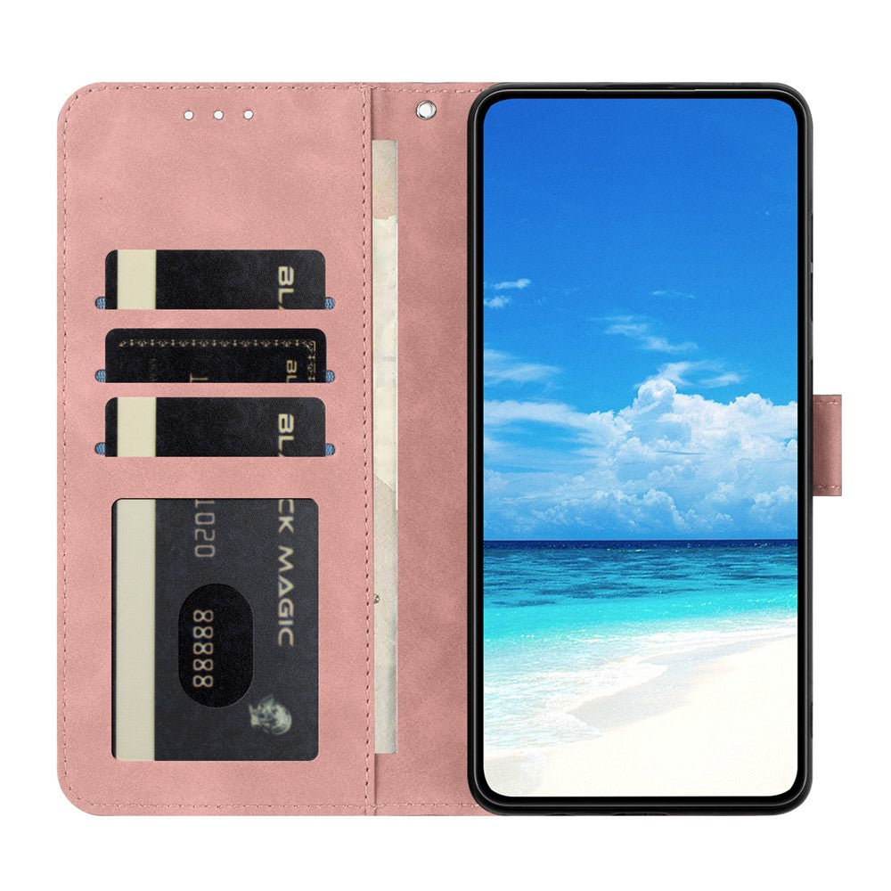 For Samsung Galaxy A57 5G Case Butterfly Flower Imprinted PU Leather Wallet Stand Phone Cover - Rose Gold