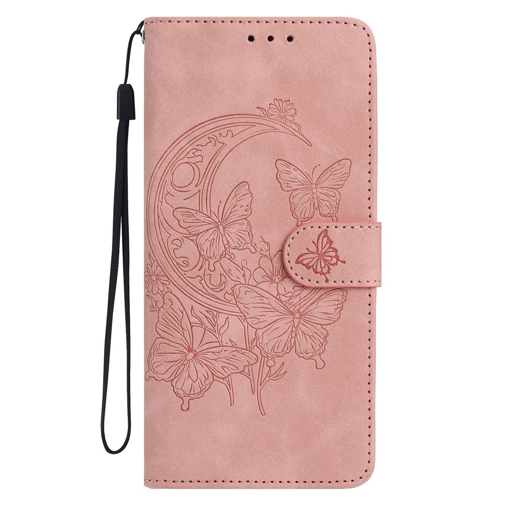 For Samsung Galaxy A57 5G Case Butterfly Flower Imprinted PU Leather Wallet Stand Phone Cover - Rose Gold